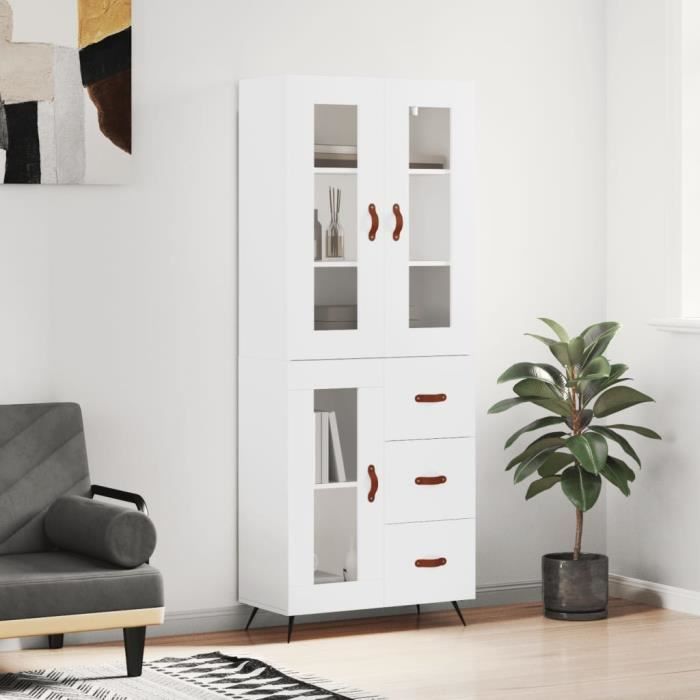 VidaXL Buffet haut Blanc 69,5x34x180 cm Bois d'ingénierie 3198569