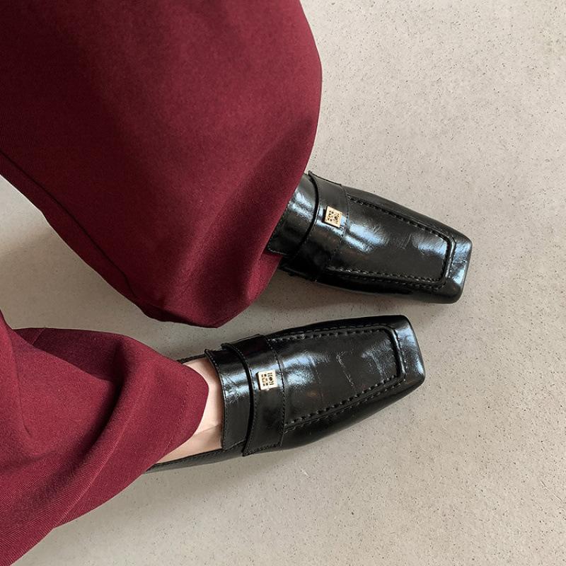 New Women's Fashion Single Shoes, Low Heels, One Pedal, Flat-soled Fashion Cowhide Women's Shoes, Women Wearing Small Leather Shoes In All Seasons