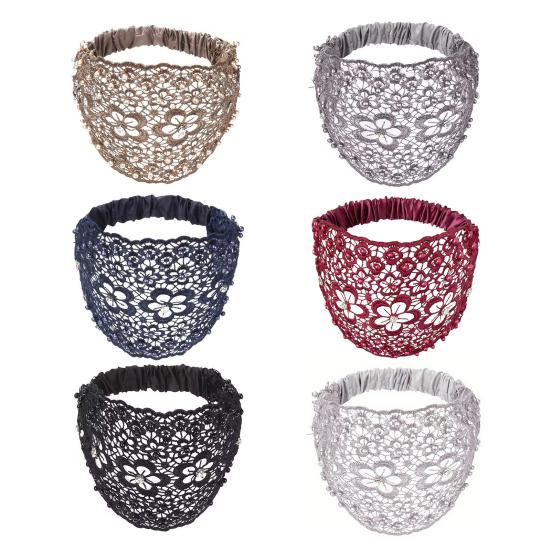 4Pcs Women Headband Floral Lace Hollow Design Faux Pearls Hair Hoop Boho Style Wide Elastic Hair Accessories