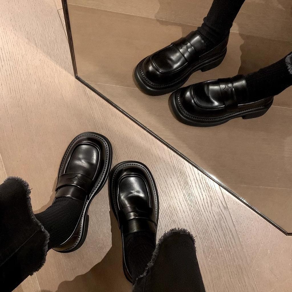 High-end Cowhide Version~ Single Shoes Retro Polished Thick-soled Lazy Women's Small Leather Shoes