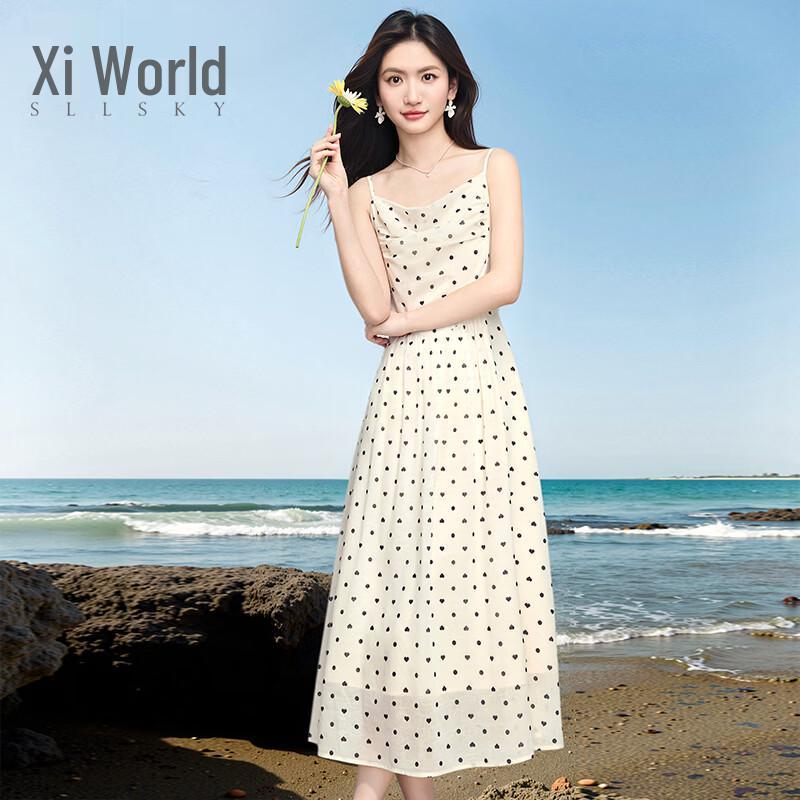 Sllsky Women s Polka Dot A-Line Strappy Dress S