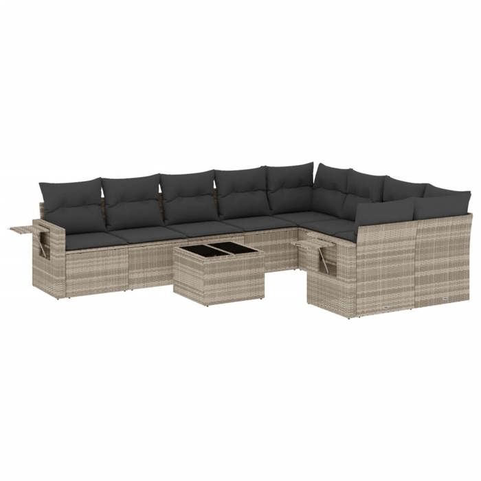 VidaXL Salon de Jardin avec Coussins 10 pcs, Canapés de Terrasse, Ensemble de Meubles de Patio, Mobilier d'Extérieur, Gris 3252989