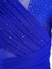 Women’s Glitter Rhinestone Lyrical Dance Dress Long Sleeve Ruched Backless One Piece Leotard for Modern Contemporary Recital