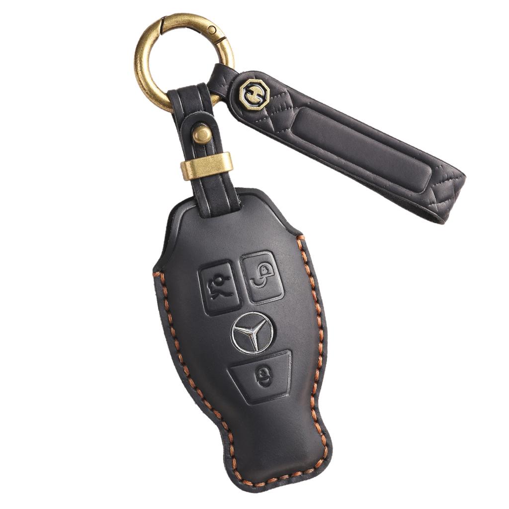The Retro Key Cover Is Suitable for the Old Mercedes-Benz E300L C200L Pure Handmade Leather Key Protection Case Ring.