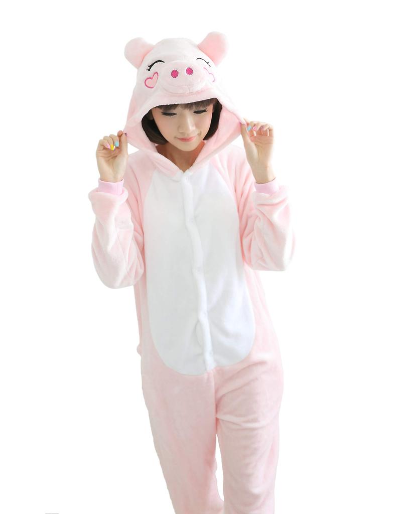 dorawithme Pig Cosplay Pajamas for Adults, Pig Kigurumi Pajamas, Loungewear Costume for Halloween and Christmas, Unisex (Pink, Size XL)