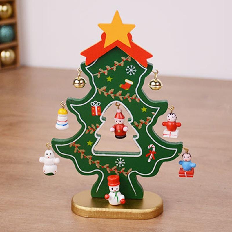 Handmade Stereo Wooden Christmas Tree White/Green/Gold Christmas Tree Children's Layout Christmas Decorations Ornaments