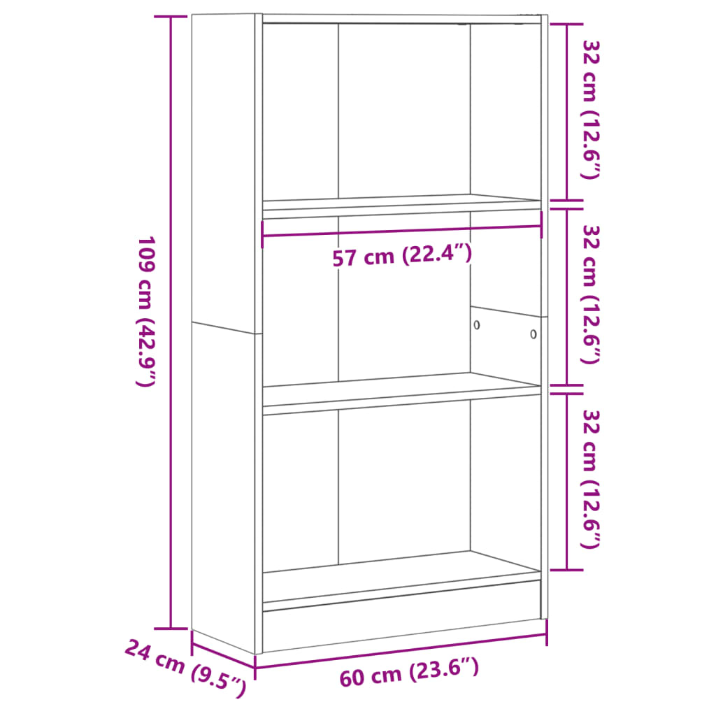 Black Bookshelf 60 x 24 x 109 cm Particleboard