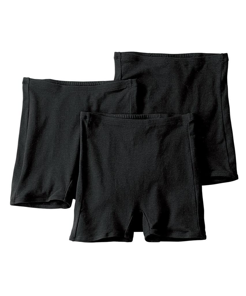 Nissen Sanitary Antibacterial and Cotton Blend Stretch Sanitary 4L Shorts, Deodorizing, Moisture-Resistant Over-the-Shoulder Pants, 3-Pack, Black,