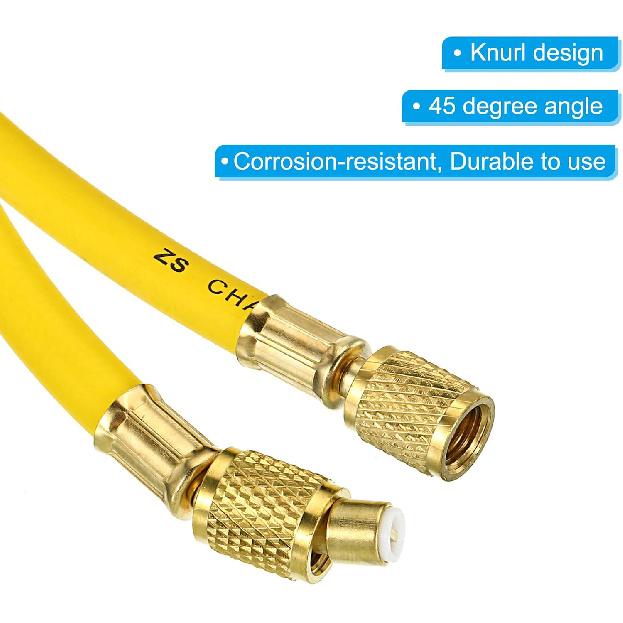 PATIKIL 1/4 SAE Wąż do ładowania czynnika chłodniczego, 8 stóp 500 PSI 2500 PSI Wąż z manometrem kolektorowym z adapterami AC do klimatyzacji HVAC Chłodnictwa, Żółty