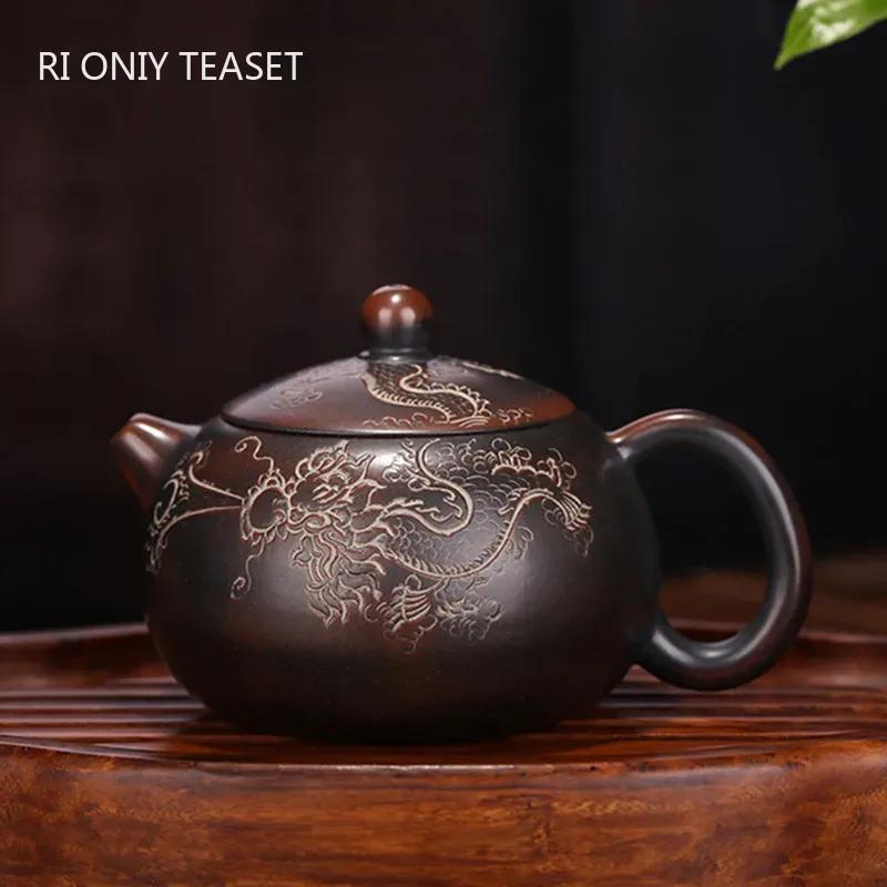 190ml Antique Chinese Yixing Purple Clay Tea Pot Handmade Dragon Pattern Xishi Teapot Beauty Tea Infuser Kettle Tea Set