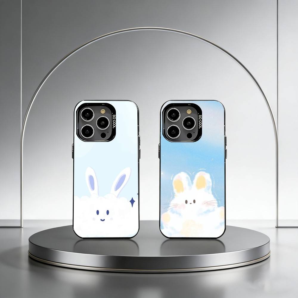 Cloudy Bunny Phone Case For iPhone 17,16,15,14,13,12,11 Plus,Pro Max,XS,Colorful Silver Phone Case Funda Cover