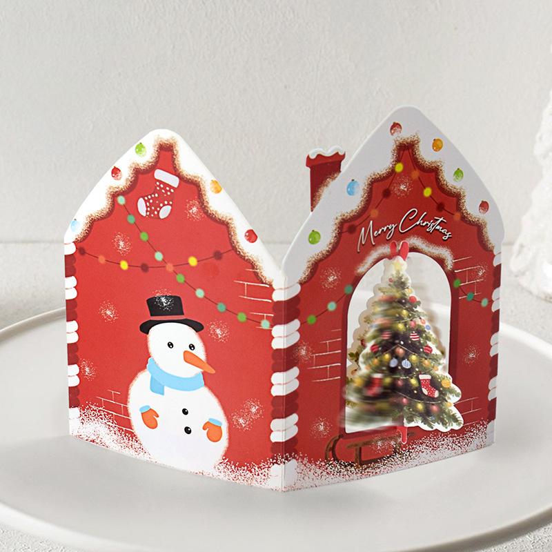10Pcs 3D Christmas Greeting Card Creative House Shape Postcard Card Merry Christmas Decoration For Home New Year 2026 Gift Cards