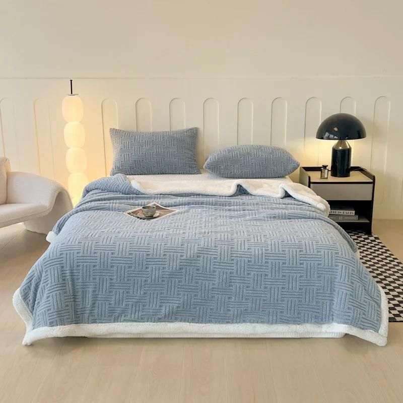 Taft Lamb Fleece Blanket Double Layer Thickened Jacquard Blanket Multifunctional Casual Nap Blanket