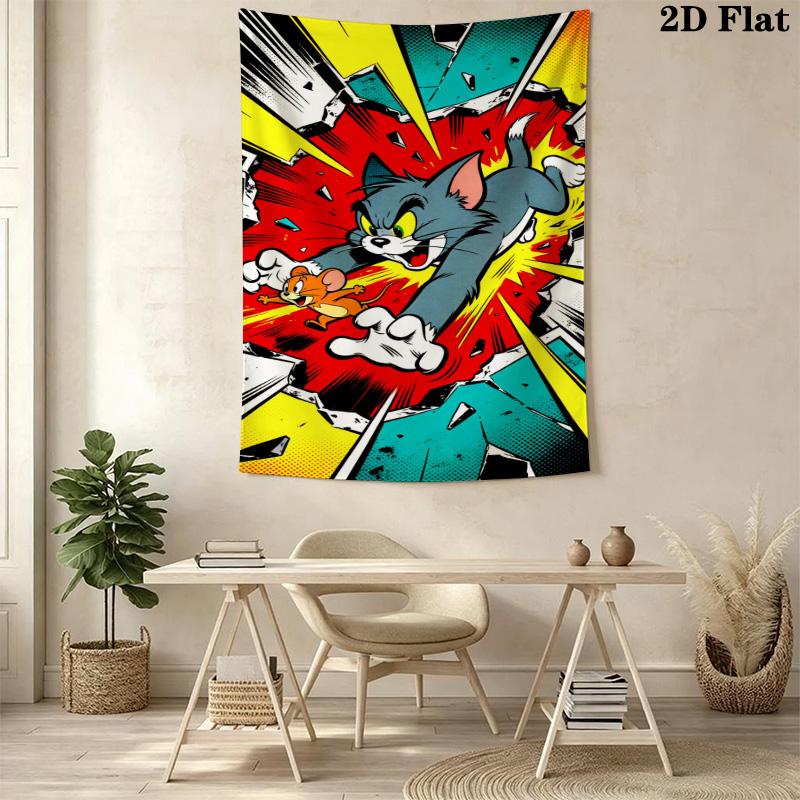 Tom Jerry Whimsical Adventure Tapestry Wallmounted Background Cloth Atmospheric Background Cloth Wall Decoration Background Wall Hanging Cloth