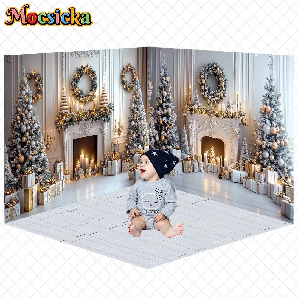 Mocsicka Christmas Background Happy New Year Party Xmas Tree Palace Fireplace Wall Decor Photo Backdrops Home Living Roo225