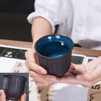 150ML Purple Sand Kiln Change Ceramic Tea Cup Creative Personal Cup Chinese Retro Heart Sutra Master Tea Cup Single MUGS