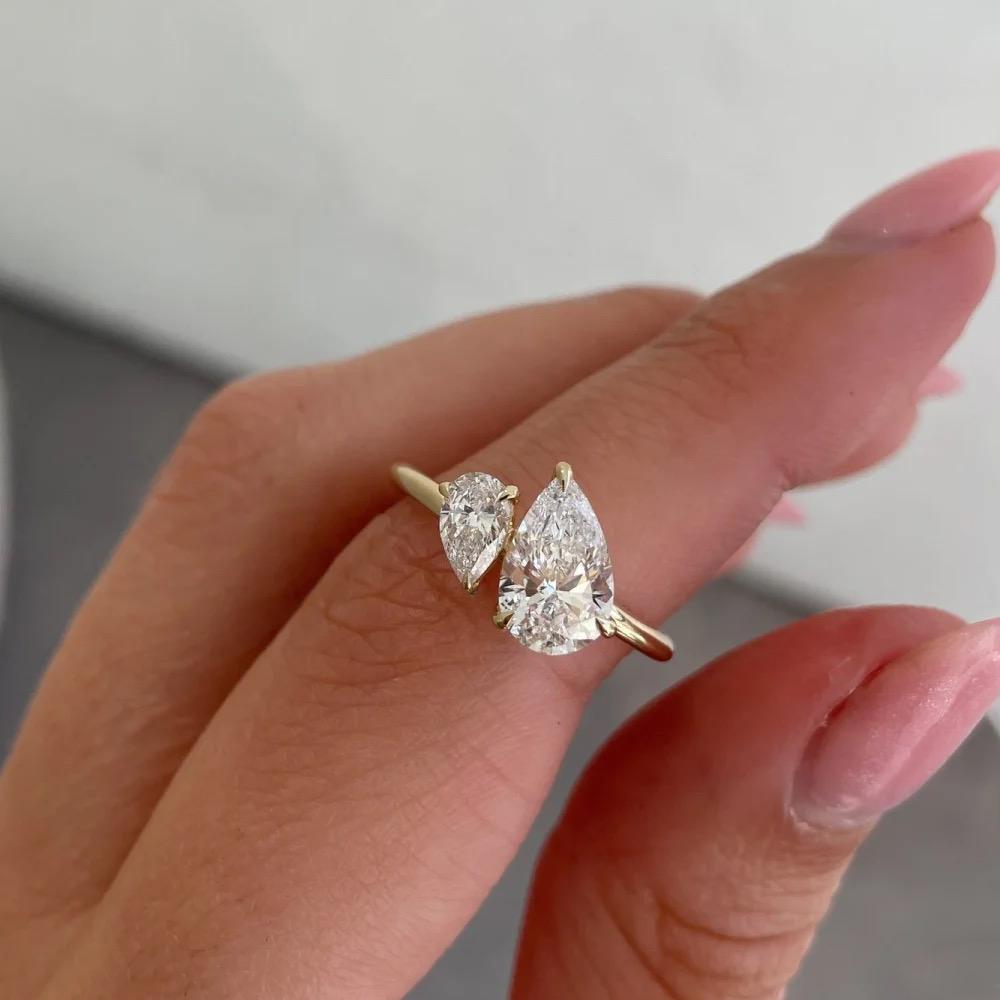 OEVAS 1.5cttw 2-Stone Moissanite Rings 100% S925 Silver Toi et Moi Wedding Rings For Women Engagement Band Fine Jewelry