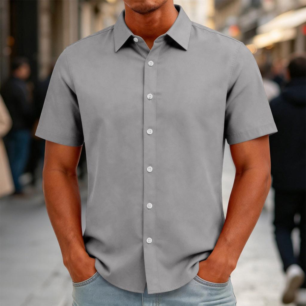 Men's Short Sleeve Button Down Shirt Casual Loose Fit Lightweight Summer Daily Shirt with Collar and Front Button Closure
