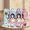 1PC White Dress Girl Red Flower Pattern 750ml Color Plastic Sports Water Bottle Leakproof Flip Straw Lid Suitable for Sports Office Home Use