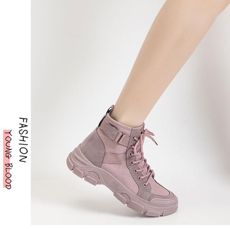 Autumn Winter Boots for Women Solid-colors Fashion Style Platform Fashion Lace Up Casual Booties Shoes for Ladies