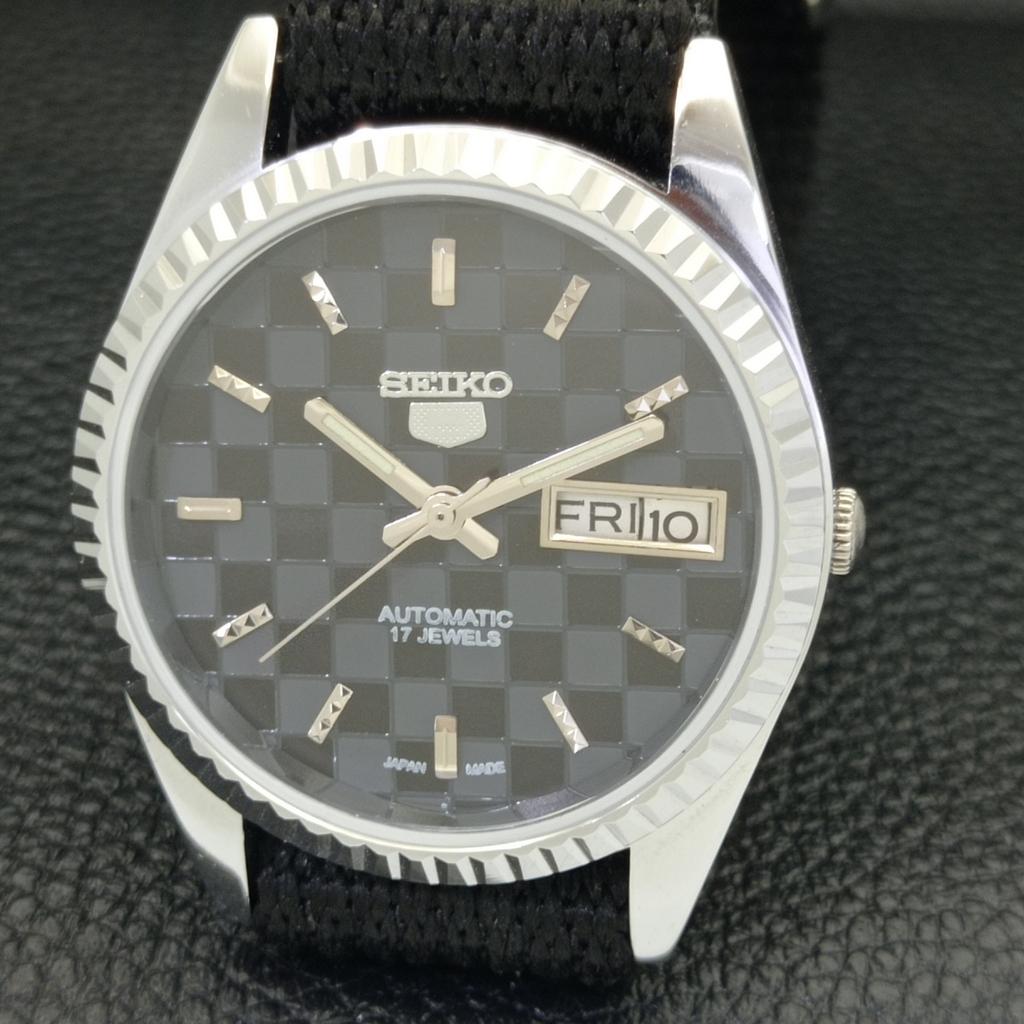 REFURBISHED SEIKO 5 AUTOMATIC MENS WATCH JAPAN MADE BLACK DIAL CUSTOM A440012-2 QV90-a440012