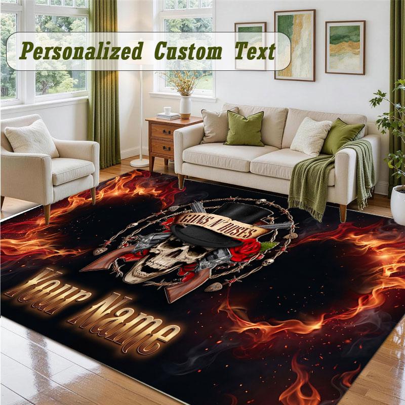 Crystal Velvet Square Rug Custom NameGuns N’ Roses Pattern Non Slip Home Floor Decor Rug