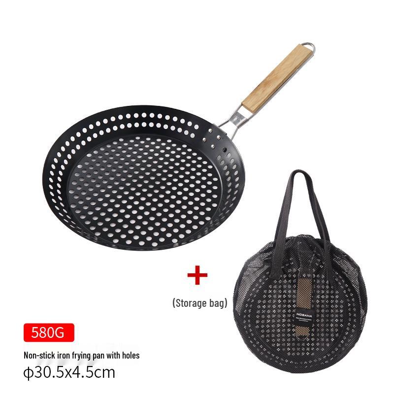 Portable Non-Stick Iron Frying Pan for Outdoor Camping and BBQ