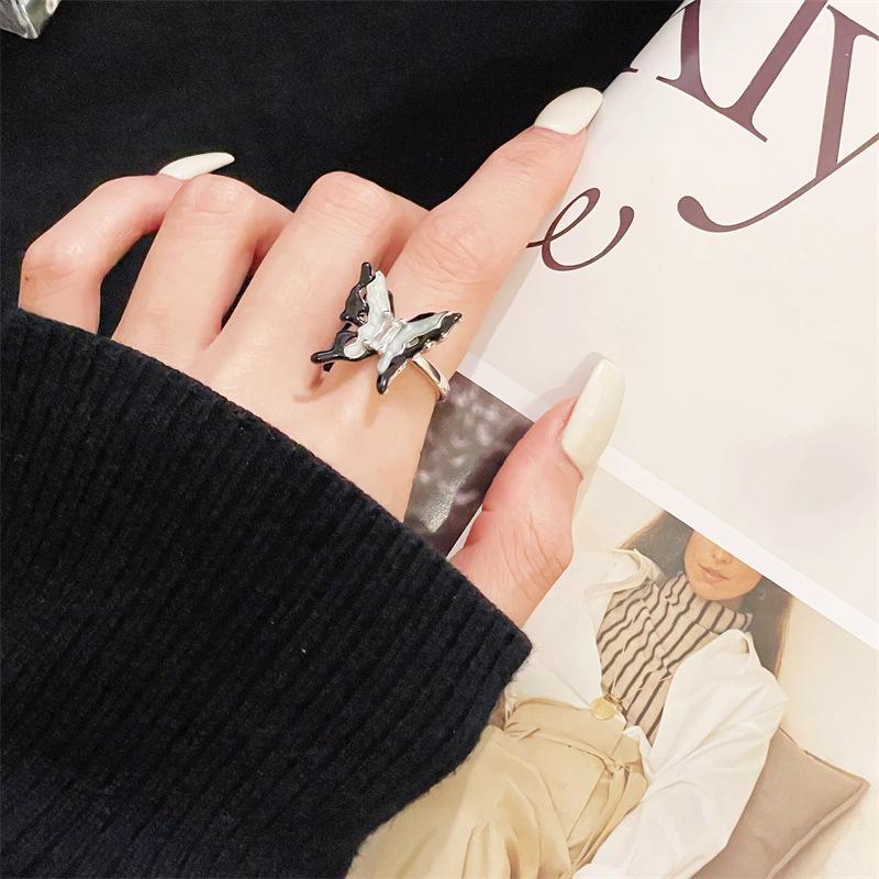 Advanced Sense Oil Drop Butterfly Series Open Ring Full Of Diamonds Zir*****Il Drop Light Luxury Stacked Index Finger Ring