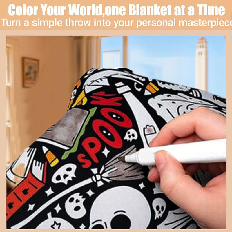 Diy Coloring Blanket, Washable Color Your Own Fleece Throw Blanket For Kids And Adults Soft Cozy Art Project