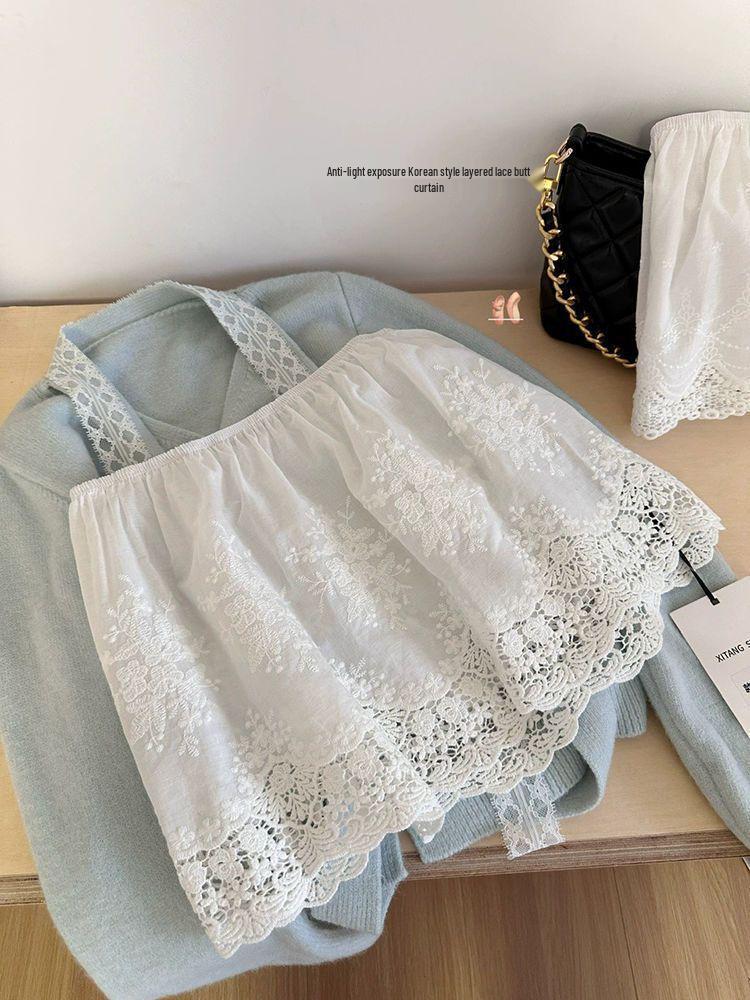 Korean Style White Lace Ballet Skirt Cover: Versatile Short Skirt with Lace-Up Detail for Women