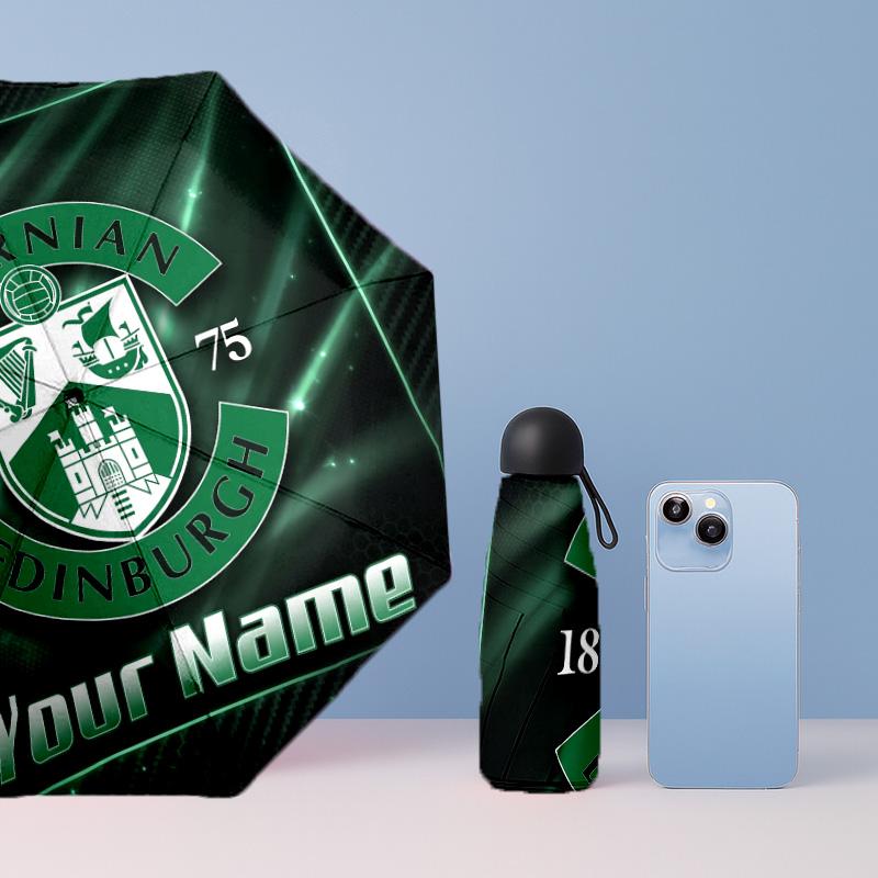 Hibernian FC Manual Five Fold 8 Rib Umbrella Support Custom Text, Lightweight Travel Umbrella