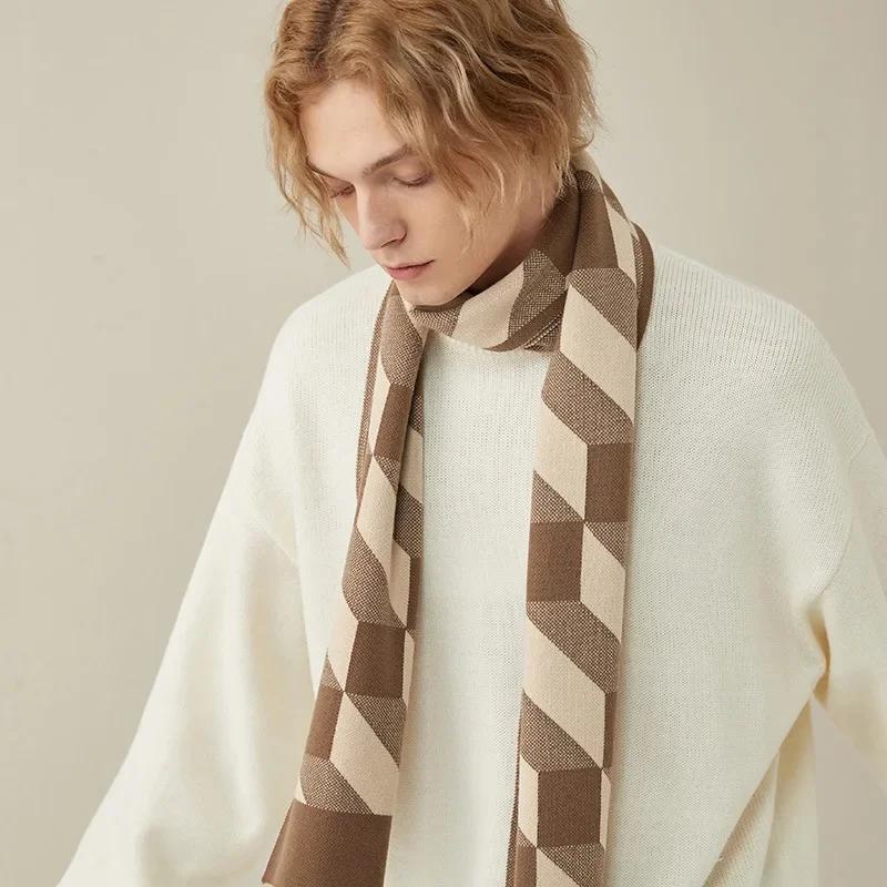 Fashion Design Scarf Imitation Wool Wraps Men Plaid Thick Warm Skin-friendly Business Muffler Male Classic Simple Young Scarves