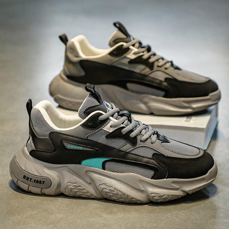 Thick Sole Versatile Clunky Sneaker For Men  New Trend Mesh Lace Up Breathable Casual Sports Shoes Increased Soft Soles