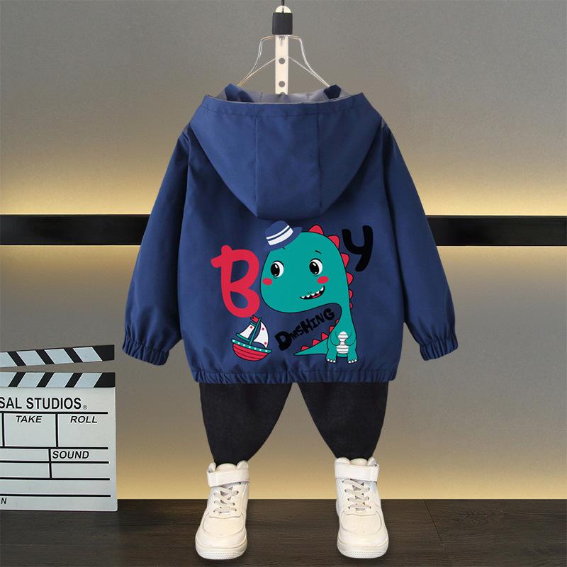 Spring and Autumn 1 2 3 4 5 6 Years Boys Coats Patchwork Cartoon Dinosaur Pattern Hooded Windbreaker Leisure Overcoat for Kids Birthday Present