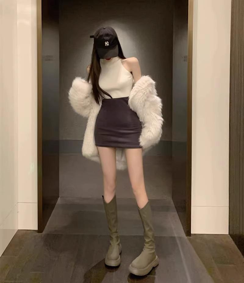 Spring 2024 Women's High Waist Solid Color Bodycon Mini Skirt - Slimming & Sexy A-Line Style