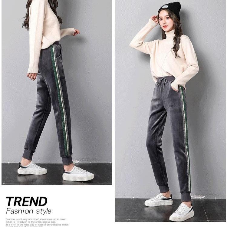 Women's Winter Plus-Size Velvet Harem Pants High-Waist Thick Fleece-Lined Sweatpants