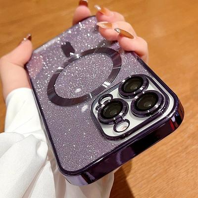 Applicable To IPhone16E Mobile Phone Case Electroplating Magnetic Suction Apple 15promax Flash Powder 14P with Lens Film 13 Full Package