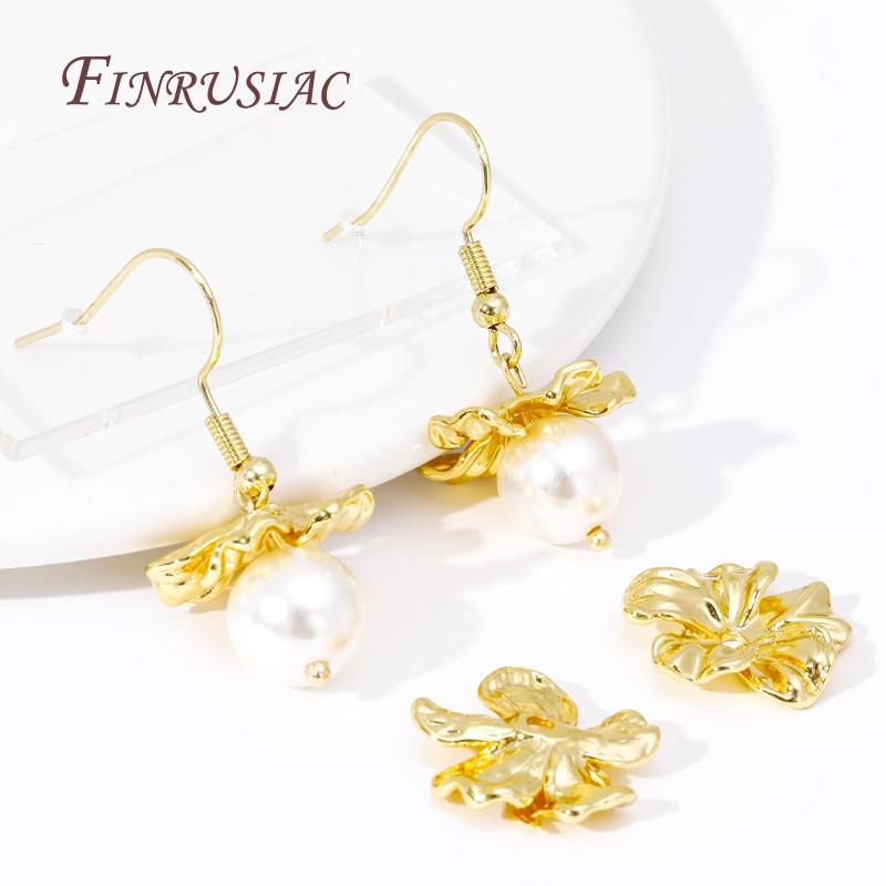End Caps For Jewelry 18K Gold Plated Brass Flower Caps Beads Caps DIY Jewelry Making Supplies Earrings Accessories For Women