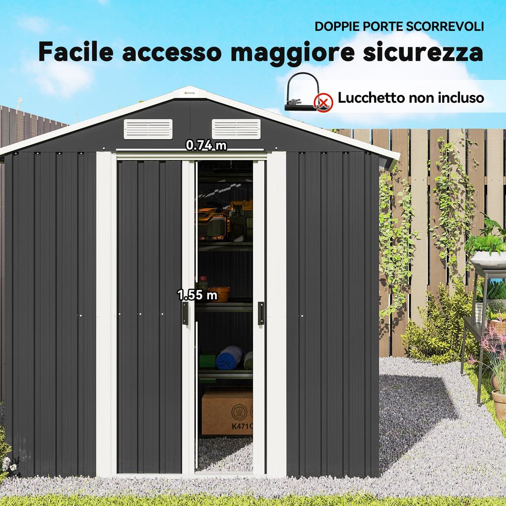 Garden Shed In Steel with 2 Sliding Doors, Black, 2.6 M²