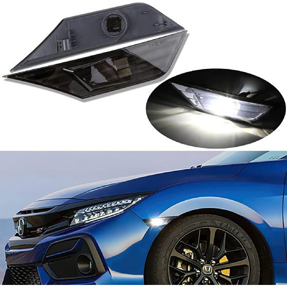 2 pièces Feux de clignotants JDM Lentille fumée ampoule LED complète ambre Blanc Feu de position latéral avant Compatible avec Honda Civic Sedan Coupe 10ème génération 2016-2021