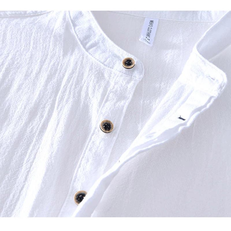 Chinese Retro Style Cotton Linen Tshirt for Men Summer Long Sleeve Top Daily Casual Stand Collar Pullover Men T-shirt 4XL