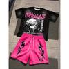 2026 Neues Frühjahr Amerikanischer Hip-Hop Stil Herren Rundhals Oberteil Und Lässige Shorts, Street Fashion Trend Herren Kurzarm 2-teiliges Set
