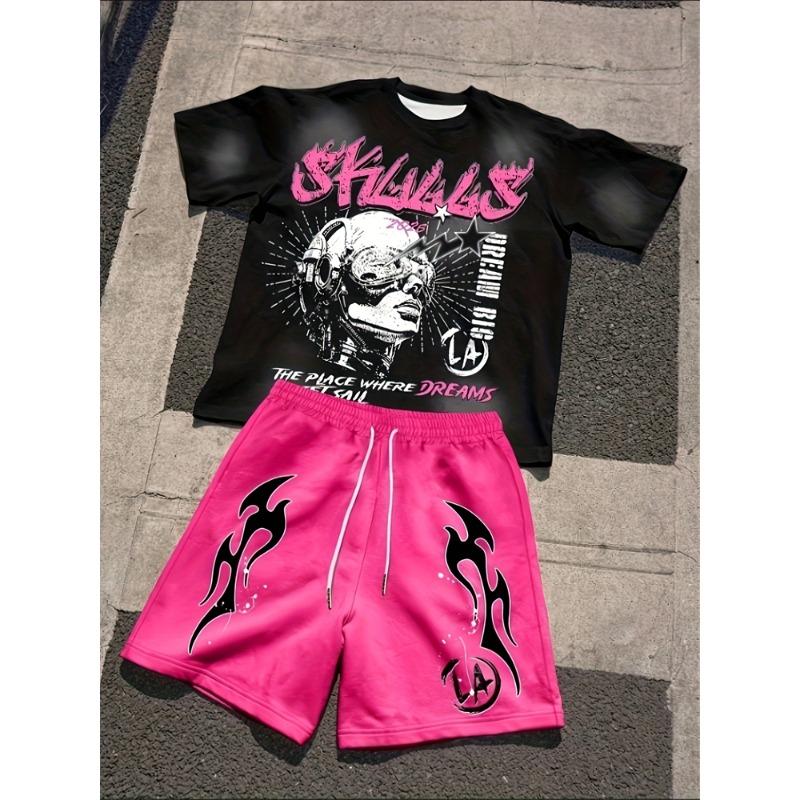 2026 Neues Frühjahr Amerikanischer Hip-Hop Stil Herren Rundhals Oberteil Und Lässige Shorts, Street Fashion Trend Herren Kurzarm 2-teiliges Set