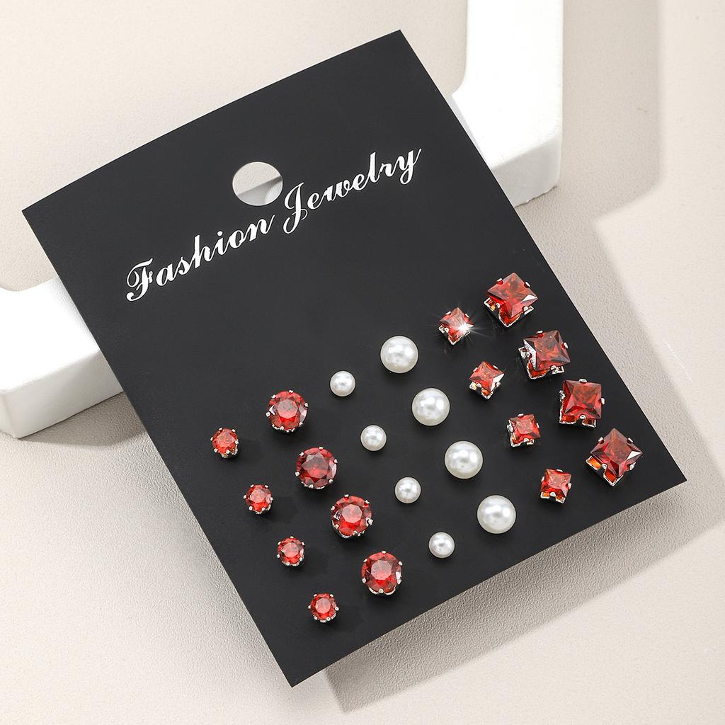 Popular Simple Pair of Zircon Pearl Stud Earrings, Earrings, Colored Diamonds, Temperament, Six-claw Diamonds.