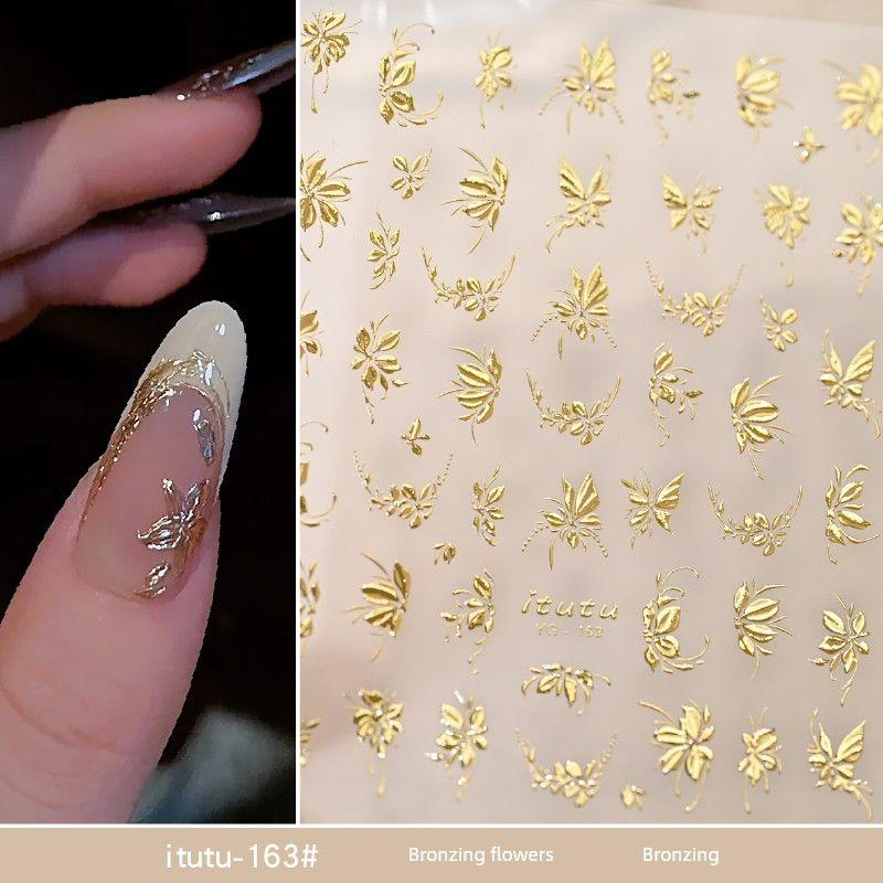

Best Selling Embossed Retro Gold Flower Adhesive Nail Sticker itutu-163# gilding floral gilding