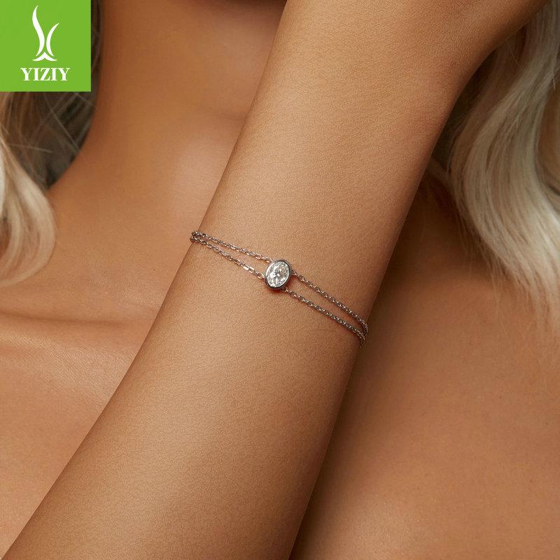 Simple Double-Layer One-Carat Moissanite Bracelet, Elegant Temperament And Charm S925 Sterling Silver Bracelet.