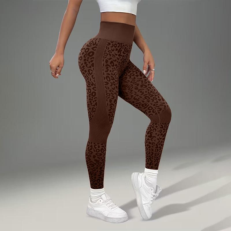Leopard Print High Waist Tummy Control Yoga Pants for Women - Seamless, Tight-fitting, Butt Lifting, Sports Long Pants for Running and Fitness.