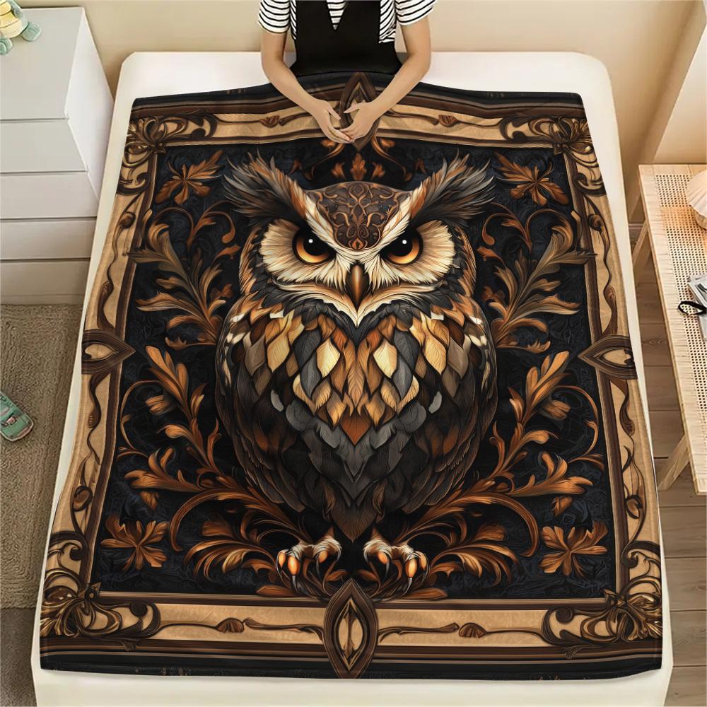 Vintage Patterned Owl Print Flannel Blanket, High quality Comfortable for All Seasons, Home Decor, Warmth and Comfort