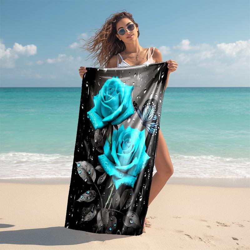 Elegant Pink Roses Garden Art Soft Beach Towel Outdoor Camping Vacation Swimming Beach Towel Outdoor Absorbent Bath Towel Blanket A5