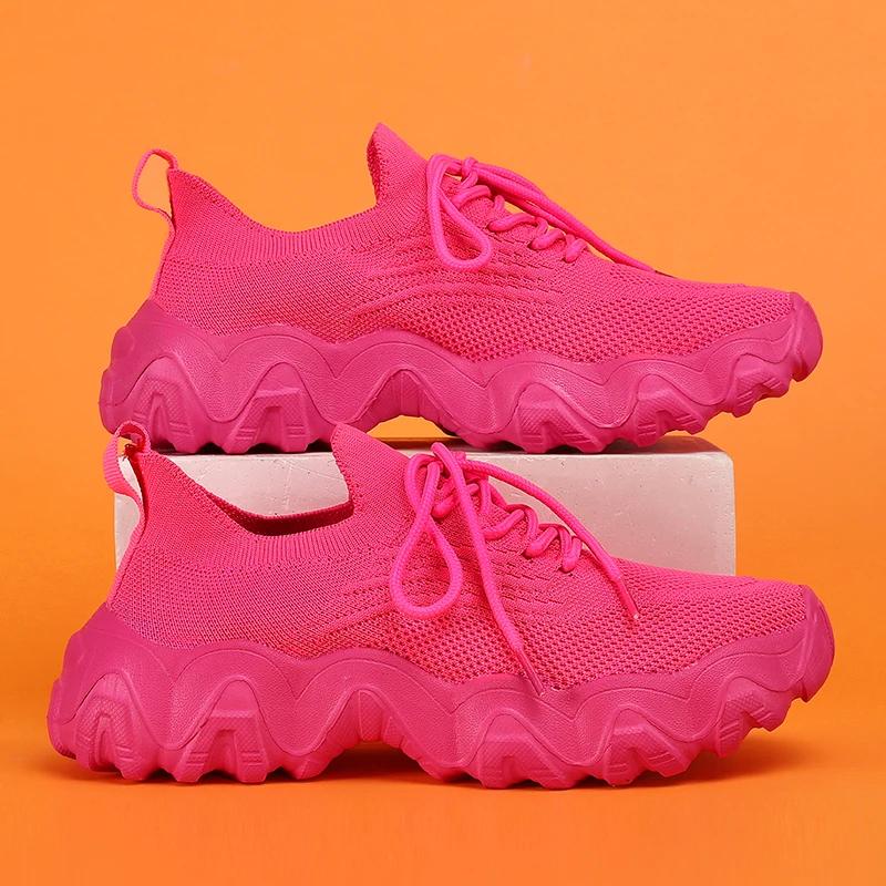 

Модные уличные кроссовки для бега и тренировок Женские 2025 Модная повседневная спортивная обувь Летняя легкая и дышащая обувь на толстой подошве 36 красный